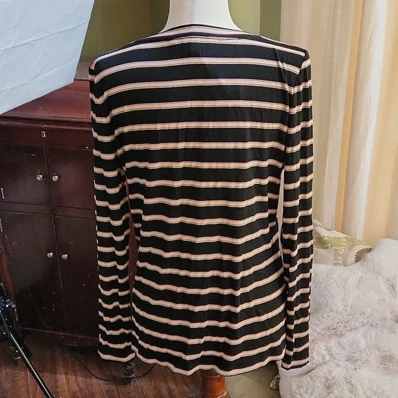 NWT Veronica Beard  Black Striped L/S V Neck Top-Size XL.​​​​​​​​ - Picture 3 of 5